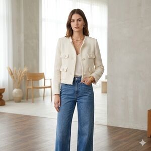 Mango cream Wintour tweed blazer jacket - XXS NWOT